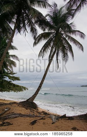 Praia Inhame on an overcast and rainy day, Sao Tome and Principe, Africa