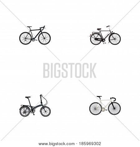 Realistic Folding Sport-Cycle, Road Velocity, Cyclocross Drive And Other Vector Elements. Set Of Bike Realistic Symbols Also Includes Dutch, Folding, Cyclocross Objects.