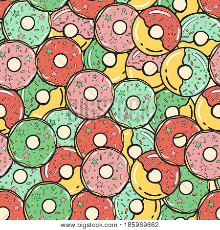Seamless pattern. Vector illustration. Colored sweet donuts