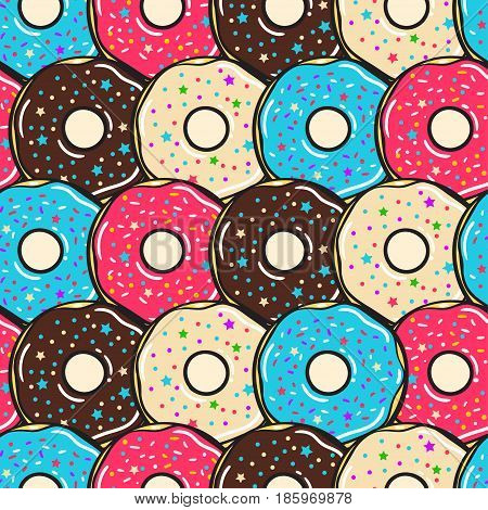 Seamless pattern. Vector illustration. Colored sweet donuts