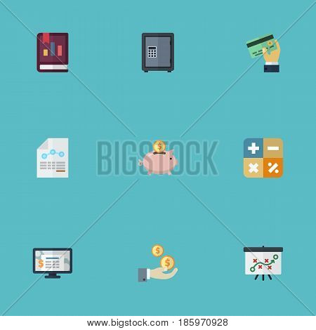 Flat Profit, Safe, Accounting System And Other Vector Elements. Set Of Accounting Flat Symbols Also Includes Sheet, Report, Moneybox Objects.
