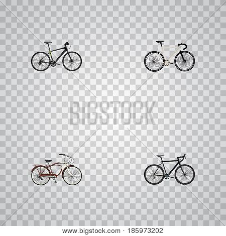 Realistic Cyclocross Drive, Hybrid Velocipede, Journey Bike And Other Vector Elements. Set Of Lifestyle Realistic Symbols Also Includes Cyclocross, Training, Bicycle Objects.