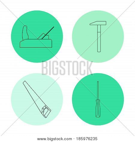 vector line icons plane hammer saw screwdriver