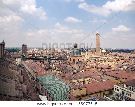 View to historical center of Bologna in Italy.