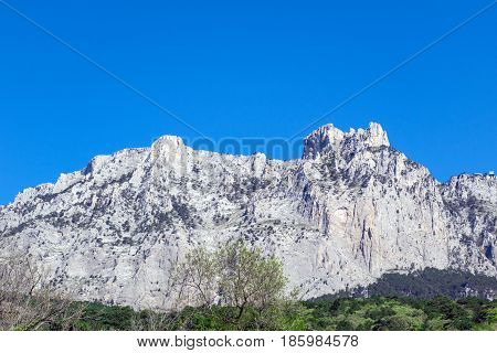 Ai-Petri mountain range on the Black Sea coast. View of the mountains from the village of Koreiz