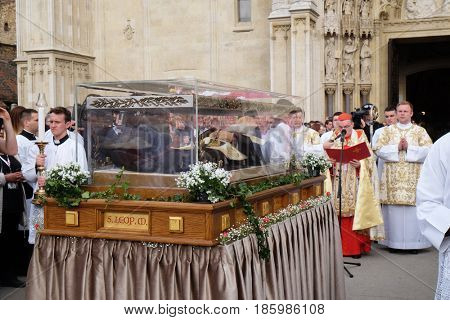 ZAGREB, CROATIA - APRIL 16: Arrival of the body of St. Leopold Mandic in Zagreb Cathedral, Croatia on April 16, 2016.