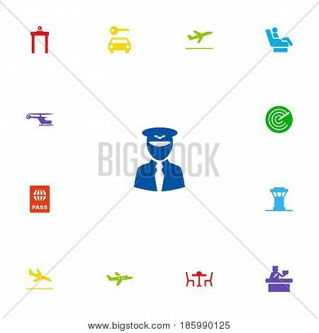Set Of 13 Aircraft Icons Set.Collection Of Passport, Letdown, Security And Other Elements.