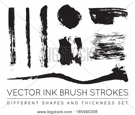 Set of Vector Black Pen Ink Brush Strokes. Grunge Ink Brush Stroke. Dirty Brush Stroke.