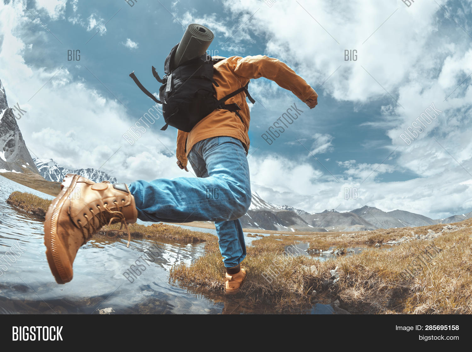 Hiker Jumps Across Image & Photo (Free Trial) Bigstock