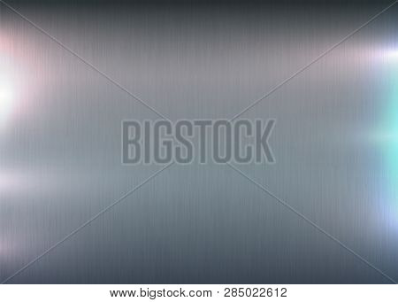 Metal Polished Background Template. Metallic Texture With Colorful Light Glare. Aluminum Textured Su