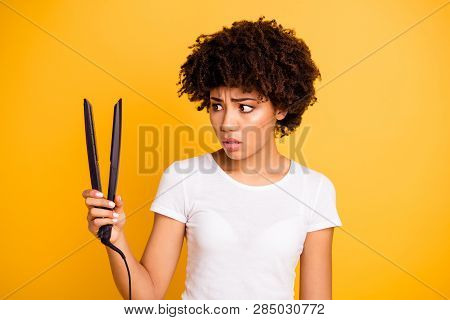Close-up Portrait Of Her She Nice Cute Lovely Charming Attractive Nervous Un-sure Scared Wavy-haired