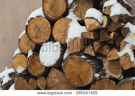 Stacks Of Firewood. Preparation Of Firewood For The Winter. Pile Of Firewood.firewood Background.pre