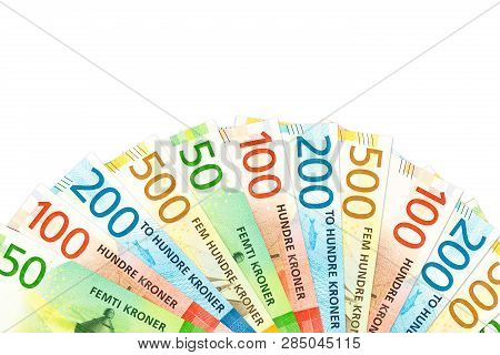 Many New Norwegian Krone Bank Notes With Copy Space