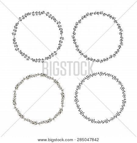 Outlines Monochrome Wreath Set, Thin Black Lines, Decorative Element Stock Vector Illustration Desig