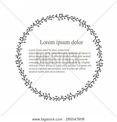 Outlines Monochrome Wreath, Lorem Ipsum, Thin Black Lines, Decorative Element Stock Vector Illustrat