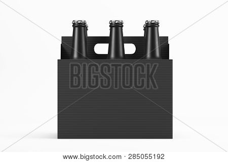 Black Cardboard Box Filled With Frosted Glass Bottles For Drinks On A Light Background. Mock Up. 3d 