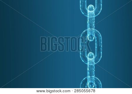 Vertical Blue Blockchain Made Of Digital Code. Bitcoin Mining. Mock Up. 3d Rendering