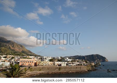 Sunset On Soccorso Church In Forio, Part Of Ischia Island