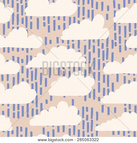 Hand Drawn Vector Rain Cloud Illustration. Seamless Repeating Pattern