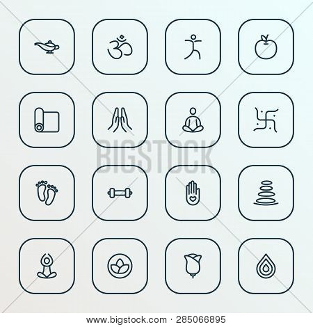 Relax Icons Line Style Set With Yoga, Lotus, Prayer And Other Water Elements. Isolated Vector Illust