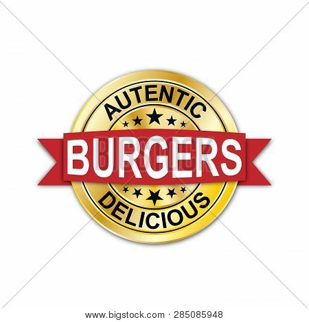 Autentic Delicious Burgers Gold Round Medal Web Seal