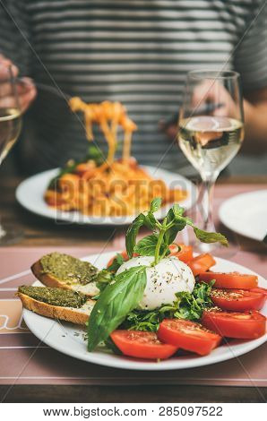 Italian Dinner At Bistrot With Caprese And Pasta