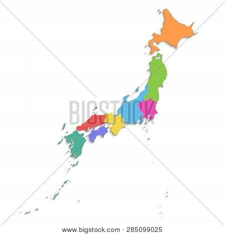 Japan Map, New Political Detailed Map, Separate Individual Regions, With State Names, Isolated On Wh