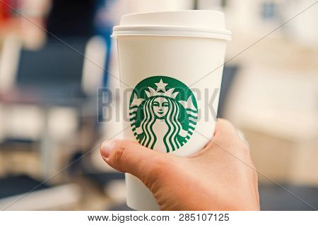 Hamburg, Germany-may 31.2017: A Tall Starbucks Coffee In Starbucks Coffee Shop. Starbucks Is The Wor