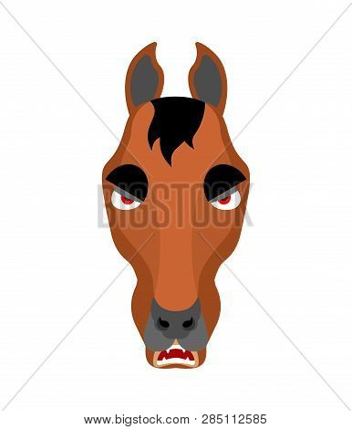 Horse Angry Emoji. Steed Evil Emotions. Hoss Aggressive. Vector Illustration