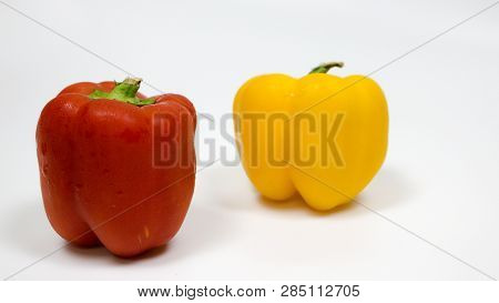Bell Pepper Or Capsicum In White Background, Yellow, Red, Green Bell Pepper.