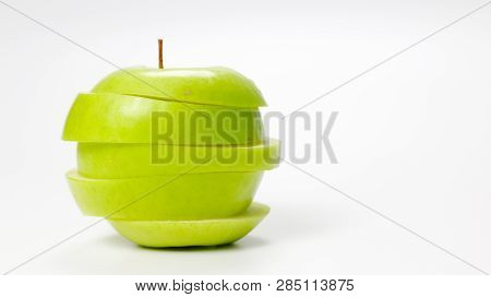 Green Apple Sliced, Green Apple For Health In White Background