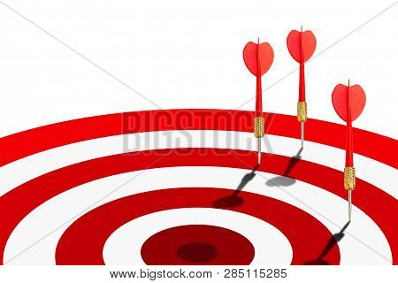 Many Red Darts Missed Hit Target On Dartboard Isolated On White Background.