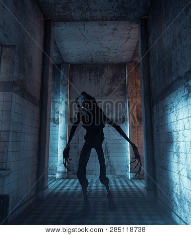 Creepy Monster In A Haunted House,3d Rendering