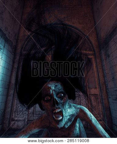 Undead's House,ghost Woman Who Will Never Go Anywhere Else But Her Home.3D Illustration