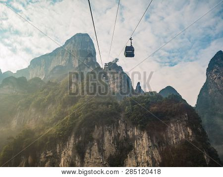Beautiful Tianmen Mountain View From Cable Car To Tianmen Mountain.tianmen Mountain Cable Car The Lo