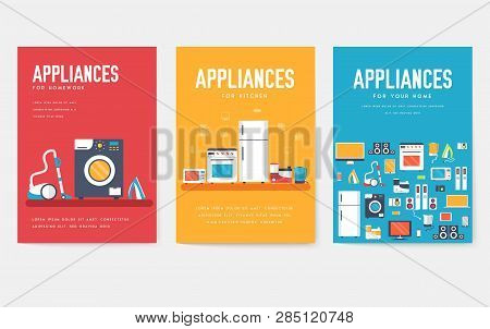 Home Appliances Cards Set. Electronics Template Of Flyear, Magazines, Posters, Book Cover, Banners. 