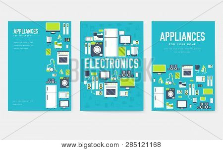 Home Appliances Cards Set. Electronics Template Of Flyear, Magazines, Posters, Book Cover, Banners. 