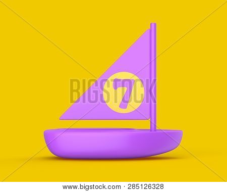 3d Rendered Purple Toy Sailing Boat On A Yellow Background.
