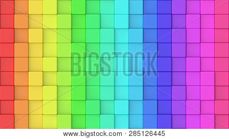 3d Rendered Texture Of Rainbow Coloured Cubes At Different Heights.