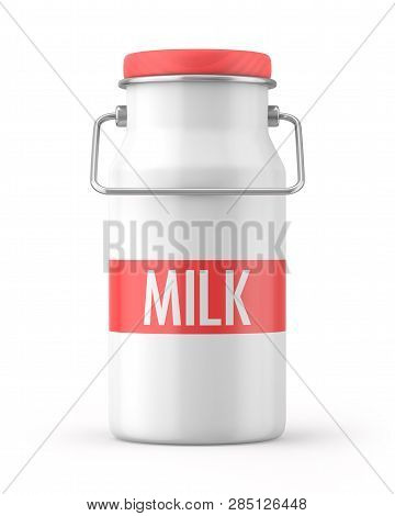 3d Rendered White And Red Milk Churn On A White Background.