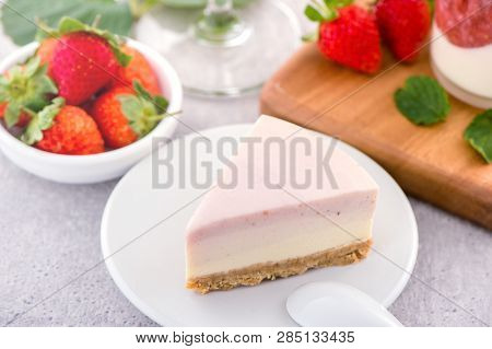 Delicious And Nutritious Handmade Strawberry No Bake Frozen Gradient Colour Fromage Frais Cheesecake