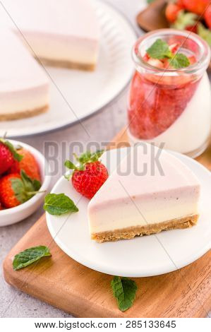 Delicious And Nutritious Handmade Strawberry No Bake Frozen Gradient Colour Fromage Frais Cheesecake