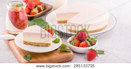 Delicious And Nutritious Handmade Strawberry No Bake Frozen Gradient Colour Fromage Frais Cheesecake