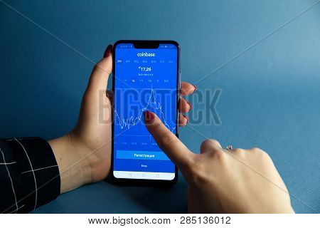 Tula, Russia - January 29, 2019: Coinbase - Buy Bitcoin And More, Secure Wallet Mobile App On The Di