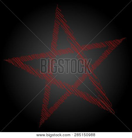 Pentagram Blood Red Runic Spell Circle. Satanic Sign, Magic Casting Ring. Pentalpha, Pentangle