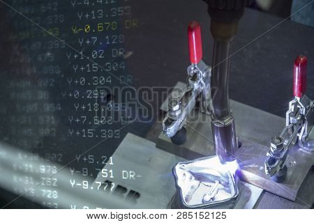 The Abstract Scene Of Welding Robotic Addition Material At The Work Pieces With The Coordinate Data 