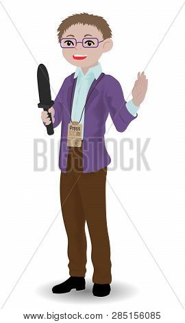 Children Illustration With A Boy Reporter. Kids And Proffessions Series. Vector Illustration