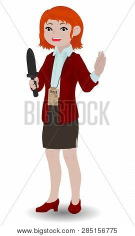 Children Illustration With A Girl Journalist. Kids And Proffessions Series. Vector Illustration