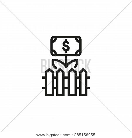 Farming Income Line Icon. Fence, Dollar Bill, Tree, Plant. Passive Income Concept. Can Be Used For T