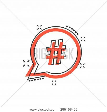 Vector Cartoon Hashtag Icon In Comic Style. Social Media Marketing Concept Illustration Pictogram. H